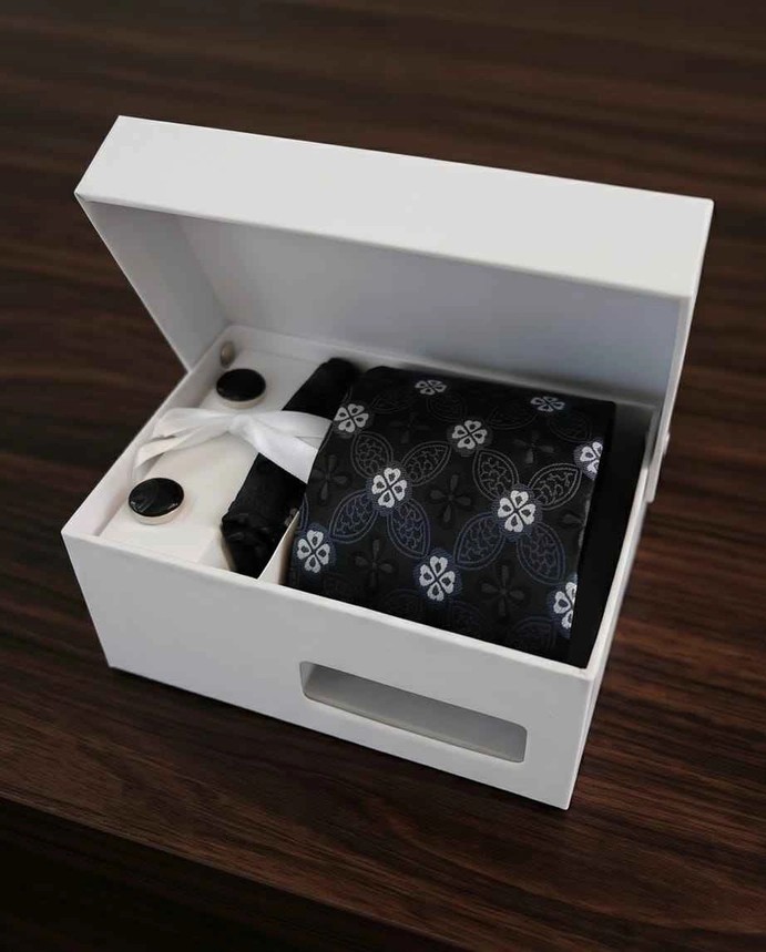 Black and Silver Geometric Tie