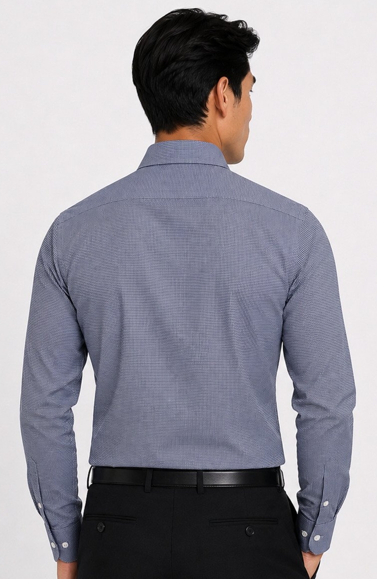navy micro check dress shirt