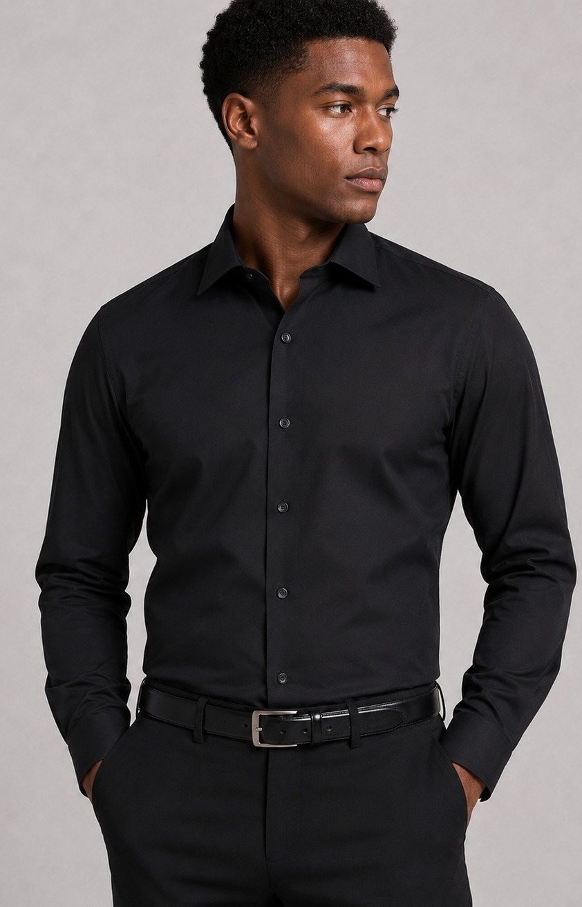 David Marcs Tailored Fit Black Poplin Shirt
