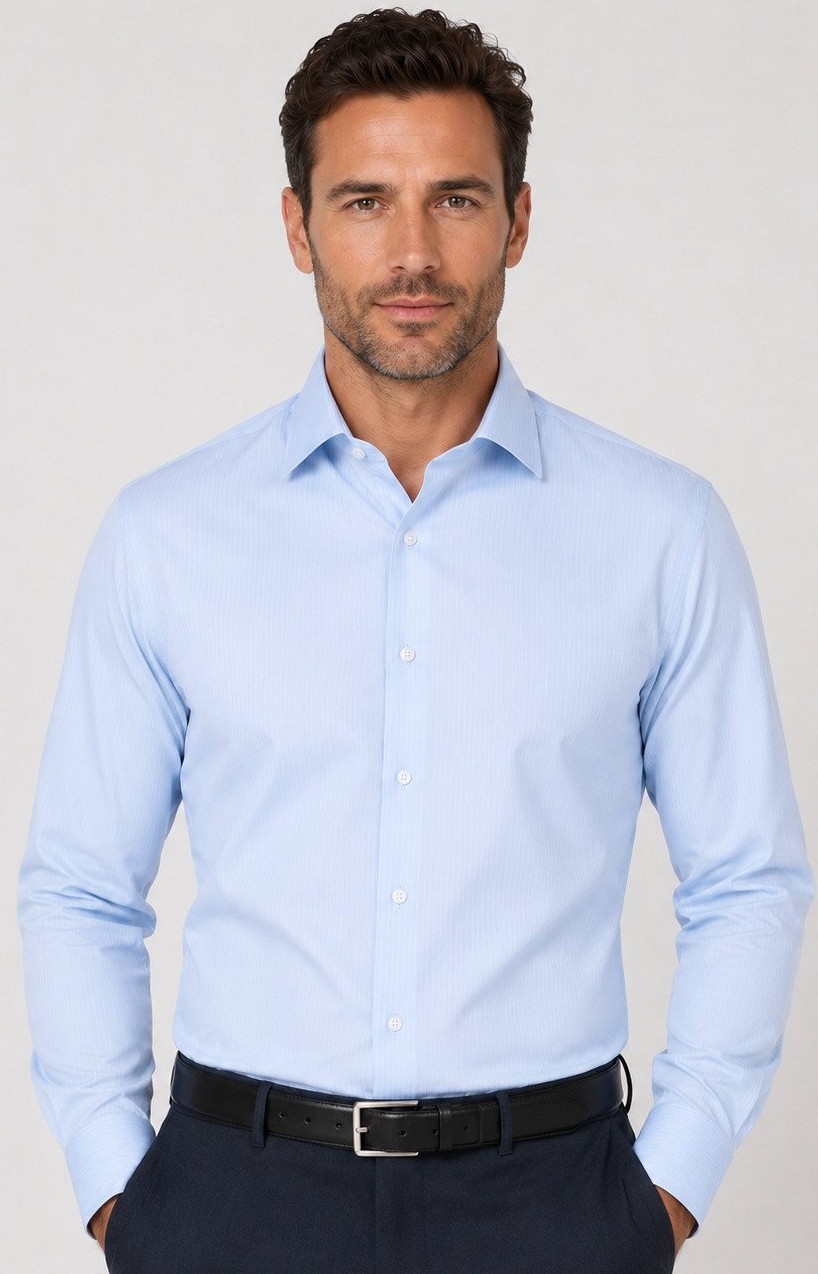 David Marcs Tailored Fit Light Blue Doby Stripe Shirt