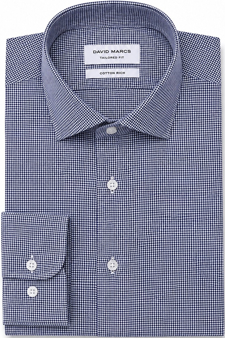 David Marcs Tailored Fit Navy Check Shirt