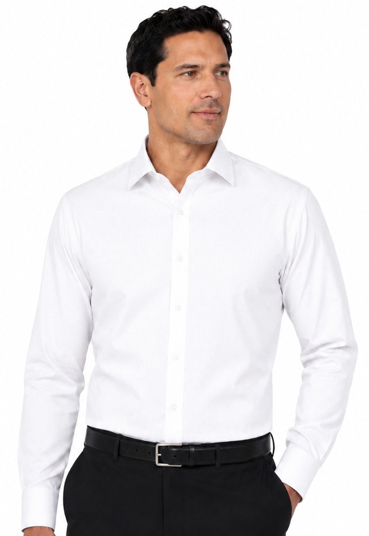 David Marcs Tailored Fit White Doby Stripe Shirt