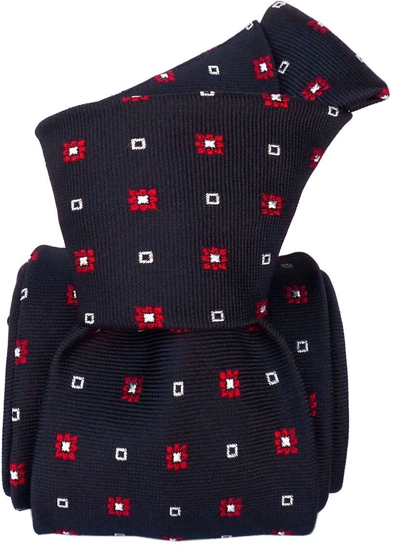 Hand Stitched Woven Silk Tie Navy Jacquard Made in Italy