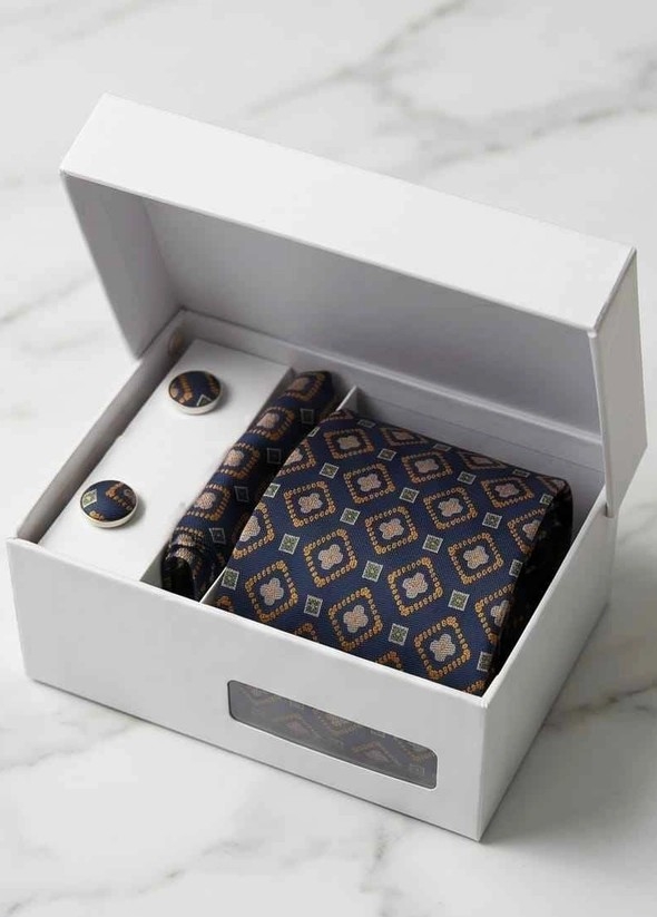 navy orange tie set