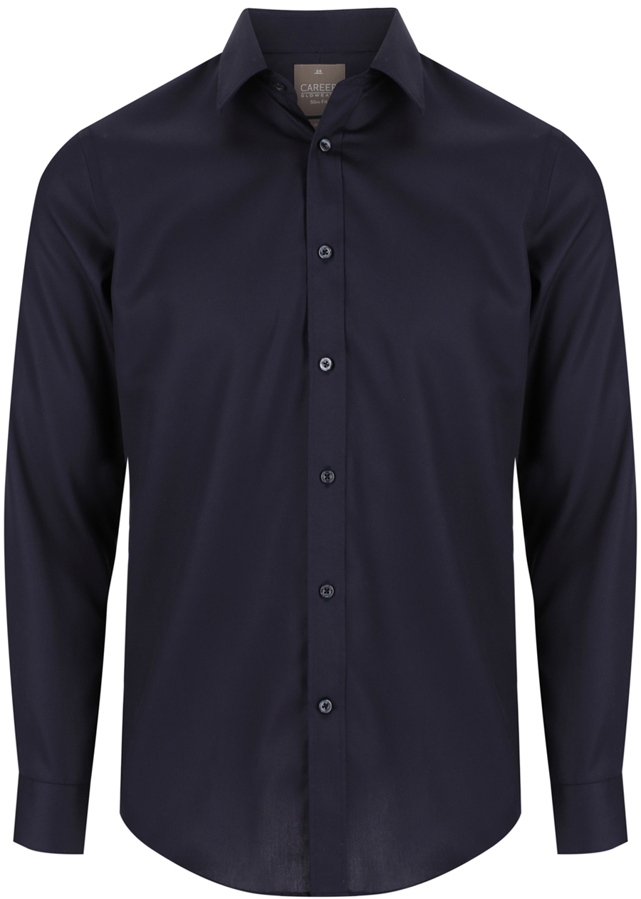 Non Iron mens navy slim fit shirt