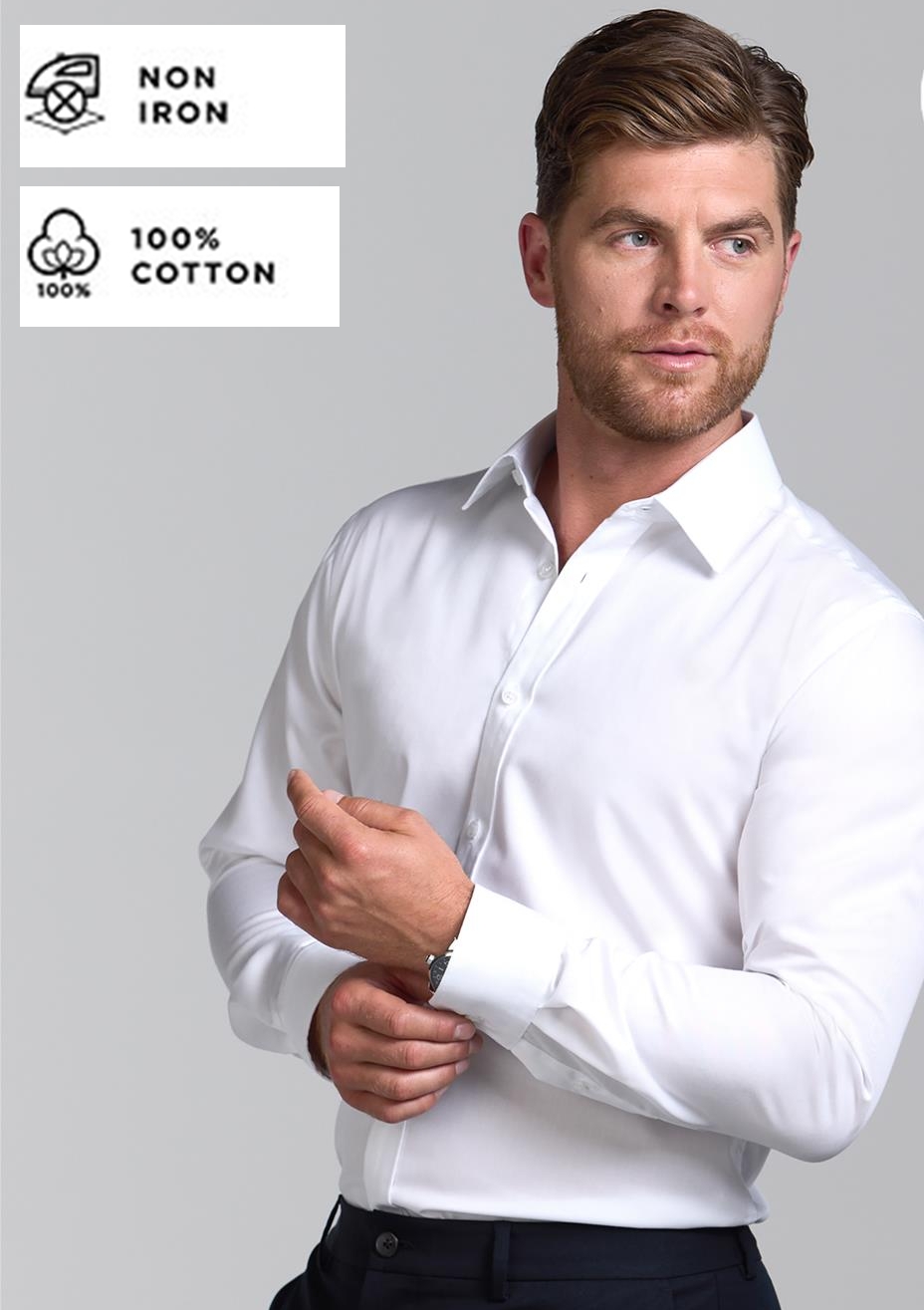 Non Iron Mens White  Slim Fit Shirt