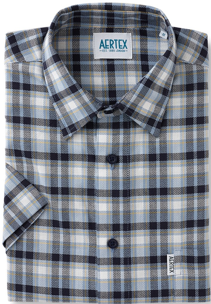 Short sleeve blue and navy check shirt