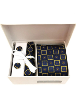navy gold geometric tie set