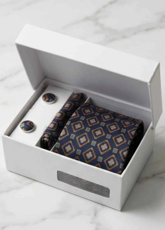 navy orange tie set