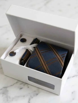 Navy plaid tie set
