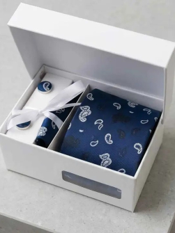 Navy tie with white paisley