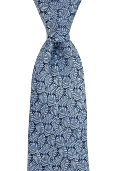 Joe Black 100% Woven Silk Tie Blue on Navy Leaf Design. Width 7.5cm