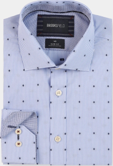 SLIM FIT Brooksfield 100% Cotton Blue Spot Shirt. Sizes 37cm to 50cm